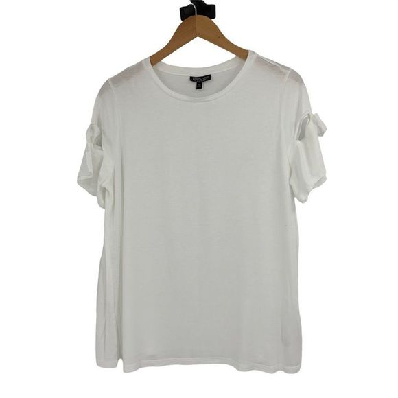 Womans Topshop T-Shirt Top Short Cutout Bell Sleeves White Sz 10 US M 0204 - Picture 1 of 7